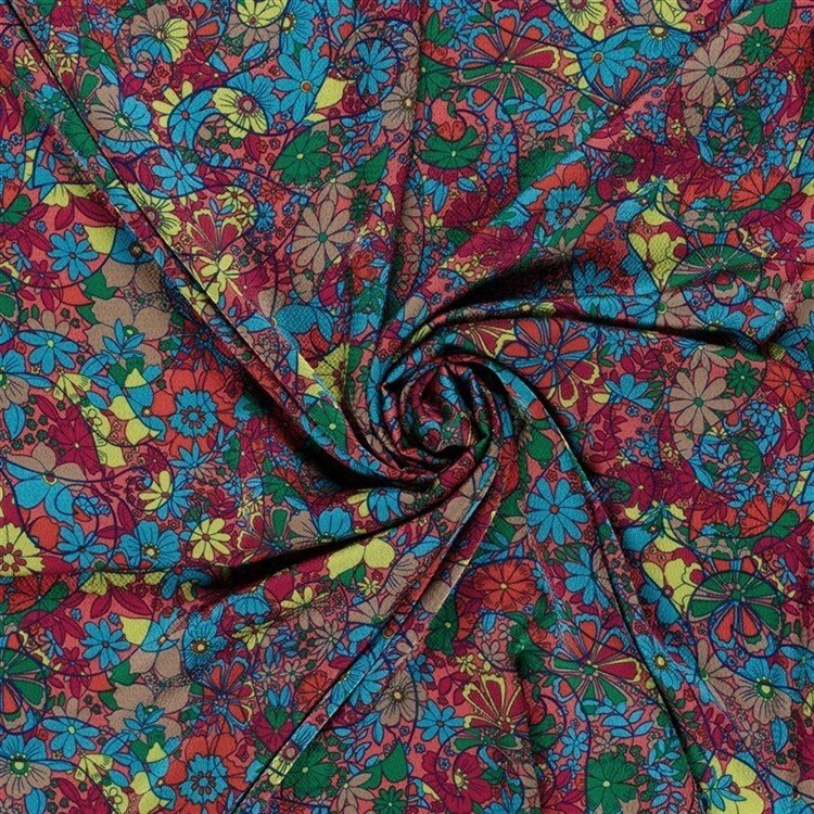 Polyesterstoff Bubble Zauberblumen - dunkelrot
