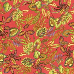 Polyesterstoff Bubble bunte Blätter - rotorange