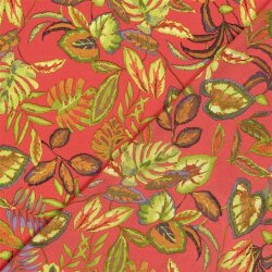 Polyesterstoff Bubble bunte Blätter - rotorange