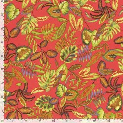Polyesterstoff Bubble bunte Blätter - rotorange