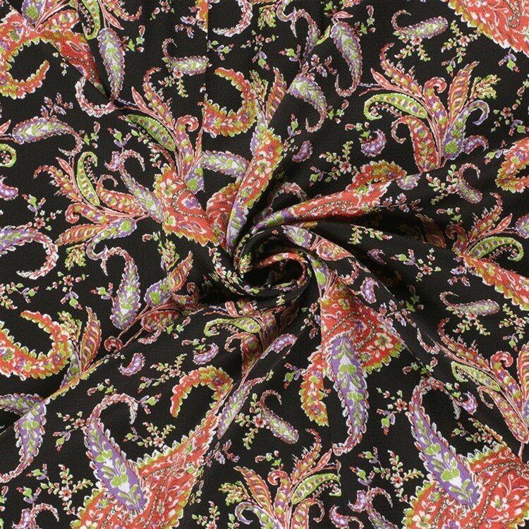Polyesterstoff Sandet Paisley - schwarz