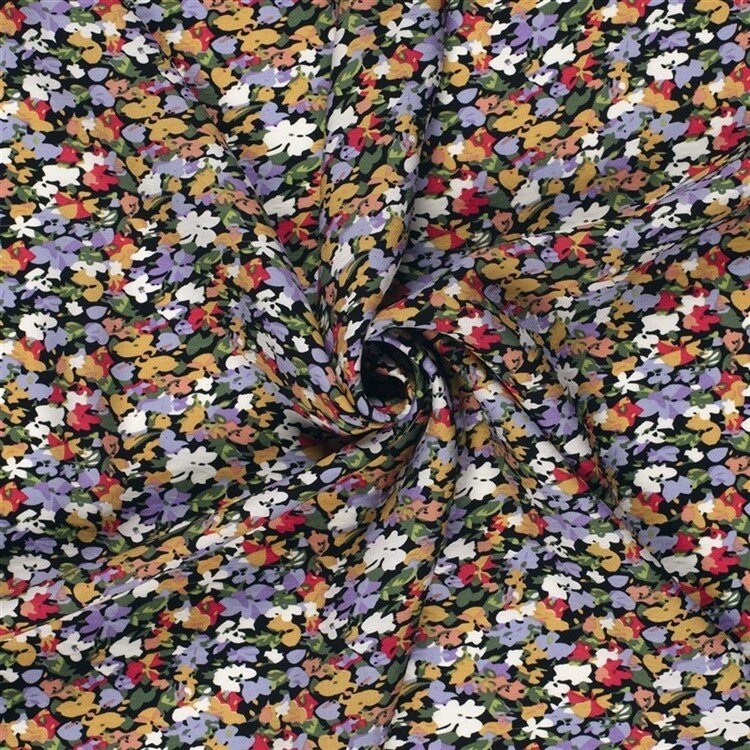 Viskose Nylon Crêpe Blumen - schwarz