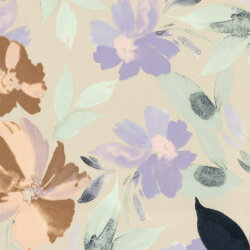 Viskosesatin Blumenmalerei - hellbeige