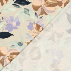 Viskosesatin Blumenmalerei - hellbeige