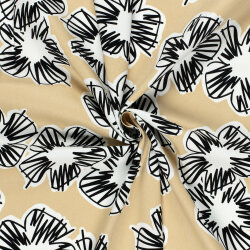 Baumwollsatin Blumen - hellbeige