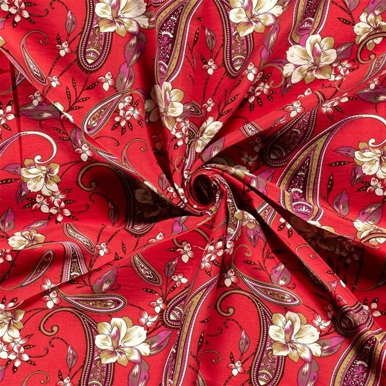 Viskose Twill sand washed Paisley - paprikarot