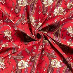 Viskose Twill sand washed Paisley - paprikarot