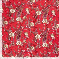 Viskose Twill sand washed Paisley - paprikarot