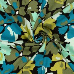 Viskose Crêpe Yoryu Blüten - olivgrün