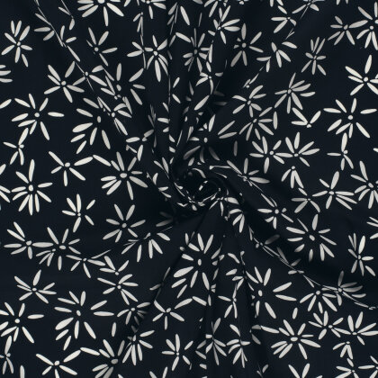 Baumwollpopeline Stretch Blumen - dunkelblau