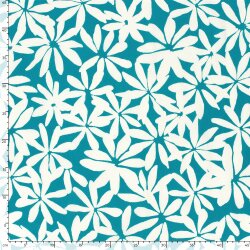 Baumwollpopeline Stretch weisse Blumen - türkis