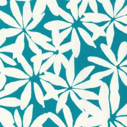 Baumwollsatin Stretch weisse Blumen - türkis
