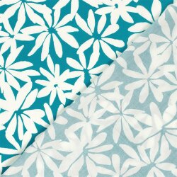 Baumwollsatin Stretch weisse Blumen - türkis