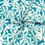 Baumwollsatin Stretch weisse Blumen - türkis