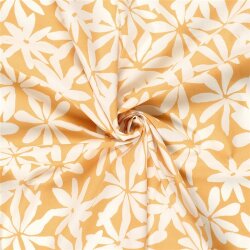 Baumwollsatin Stretch weisse Blumen - gelb