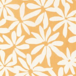 Baumwollsatin Stretch weisse Blumen - gelb