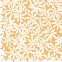 Baumwollsatin Stretch weisse Blumen - gelb
