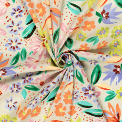 Baumwollsatin Stretch Blumen - FARBE
