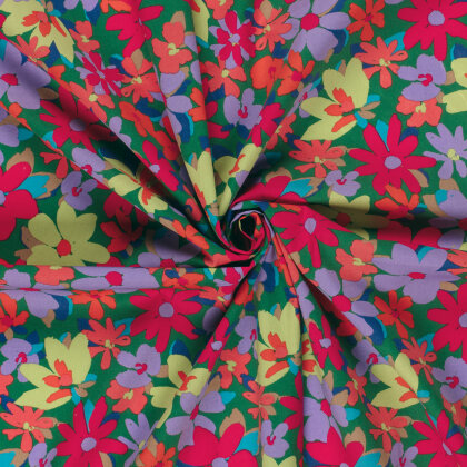 Baumwollsatin Stretch Blumen - FARBE