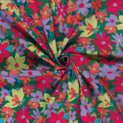 Baumwollsatin Stretch Blumen - FARBE