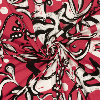 Viskose Jersey Abstrakt - himbeerrot