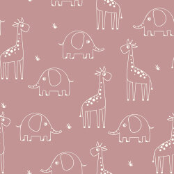 0,5 Meter - Musselin Giraffe & Elefant - altpink