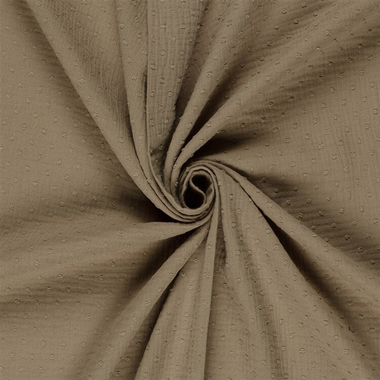 Musselin Bestickte Punkte - dunkel beige
