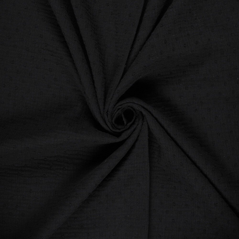 Musselin Bestickte Punkte - schwarz