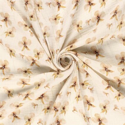 Musselin BIO~Organic Digital schöne Blumen - creme