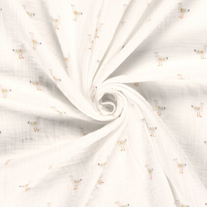 Musselin Digital bunte Möwen - creme