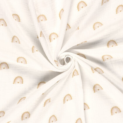Musselin Digital Regenbogen mit Herz - creme