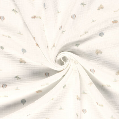 Musselin Digital kleine Fahrzeuge- creme