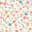 Musselin Digital bunte AquarellBlumen - creme