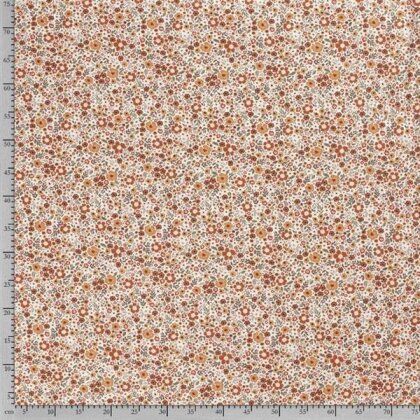 0,5 Meter - Baumwolljersey orange Herbstblumen creme