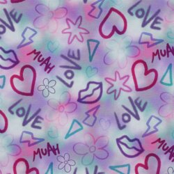 0,3 Meter - Baumwolljersey Digital GIRLY Graffiti -...