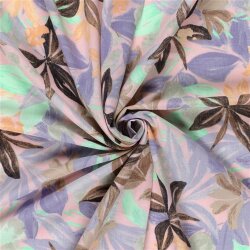 Polyesterstoff mit Leinenoptik Blumen - hellrosa