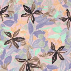 Polyesterstoff mit Leinenoptik Blumen - hellrosa