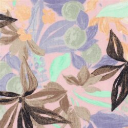 Polyesterstoff mit Leinenoptik Blumen - hellrosa
