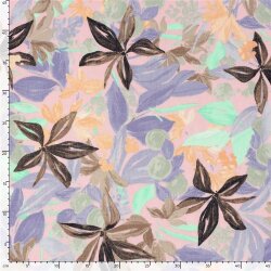 Polyesterstoff mit Leinenoptik Blumen - hellrosa