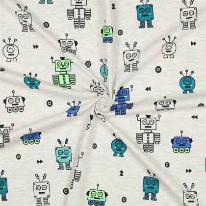 Baumwolljersey Neon Roboter - creme meliert