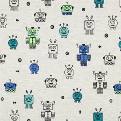Baumwolljersey Neon Roboter - creme meliert
