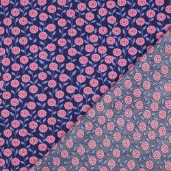 Feine Baumwollpopeline Blumen & CHECKS - dunkelblau