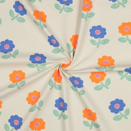 Baumwolljersey Neon Blumen - creme