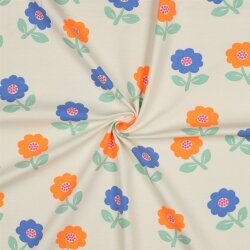Baumwolljersey Neon Blumen - creme