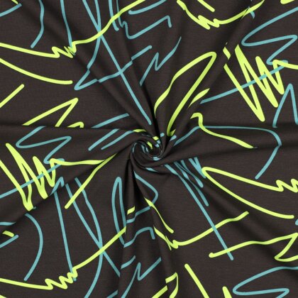 Baumwolljersey Neon Kritzelei - anthrazit