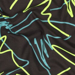 Baumwolljersey Neon Kritzelei - anthrazit