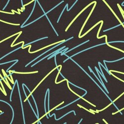 Baumwolljersey Neon Kritzelei - anthrazit