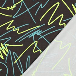 Baumwolljersey Neon Kritzelei - anthrazit