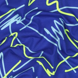 Baumwolljersey Neon Kritzelei - kobaltblau