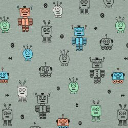 Baumwolljersey Neon Roboter - pfefferminz meliert
